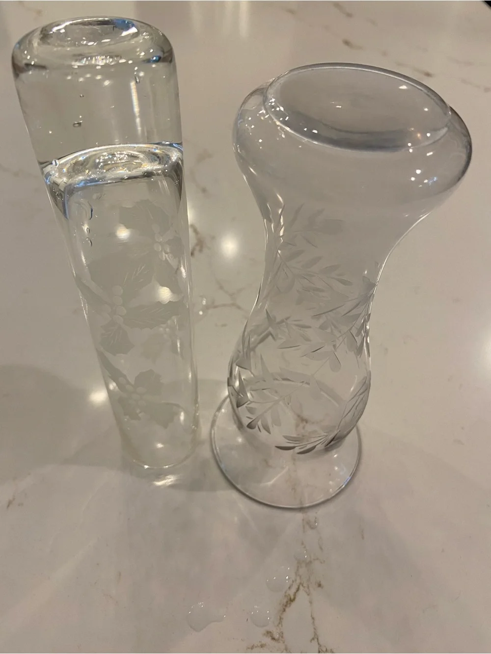 Etched Glass Vase Set Of Two Clear Floral Embossed Bud Vases Vintage 1960’s